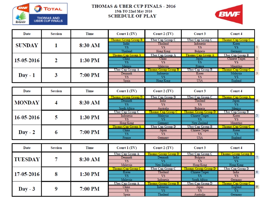 TUC_Schedule of Play