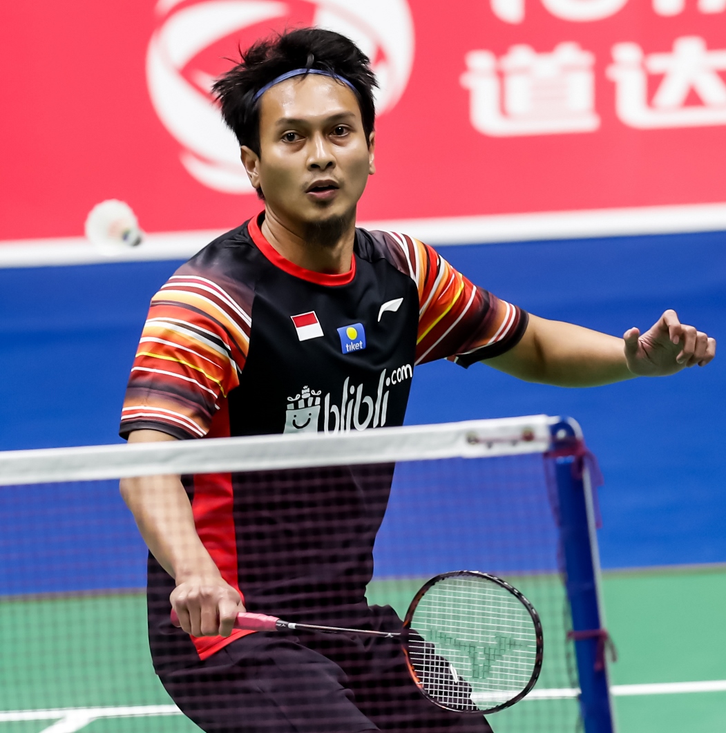 Mohammad Ahsan of Indonesia in men's doubles action